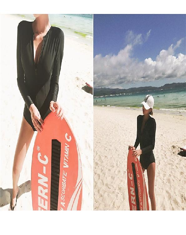 Damen Rash Guard Badeanzug Streifen Frontreißverschluss Spandex UV-Sonnenschutz UPF50+ Schnelltrocknend Langarm Bodysuit Badeanzug Surfen Tauchen Strand Sommer 2026 - $27.99 –P9