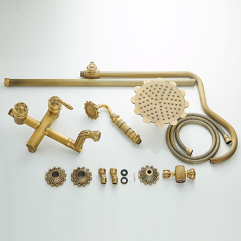 Shower Faucet,Rainfall Shower System Body Jet Massage Set - Handshower Included pullout Rainfall Shower Antique Vintage Style Antique Brass Mount Inside Brass Valve Bath Shower Mixer Taps 2025 - $566.99 –P2