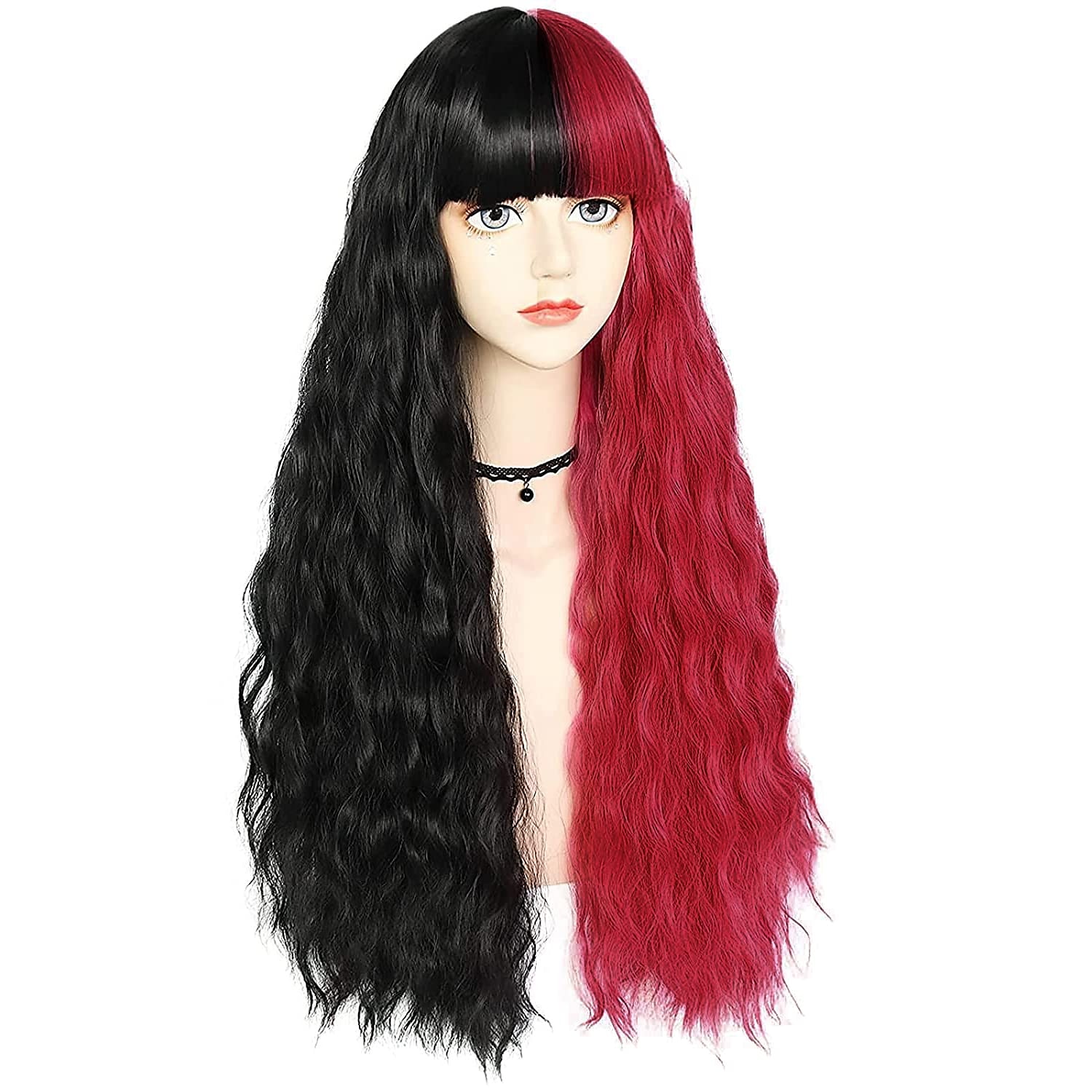zwarte tot rode pruik vrouwen lange golvende pruik kant kleur synthetische hittebestendige pruik voor dagelijks party kostuum halloween kerstfeest pruiken 2025 - GBP £21.85 –P11