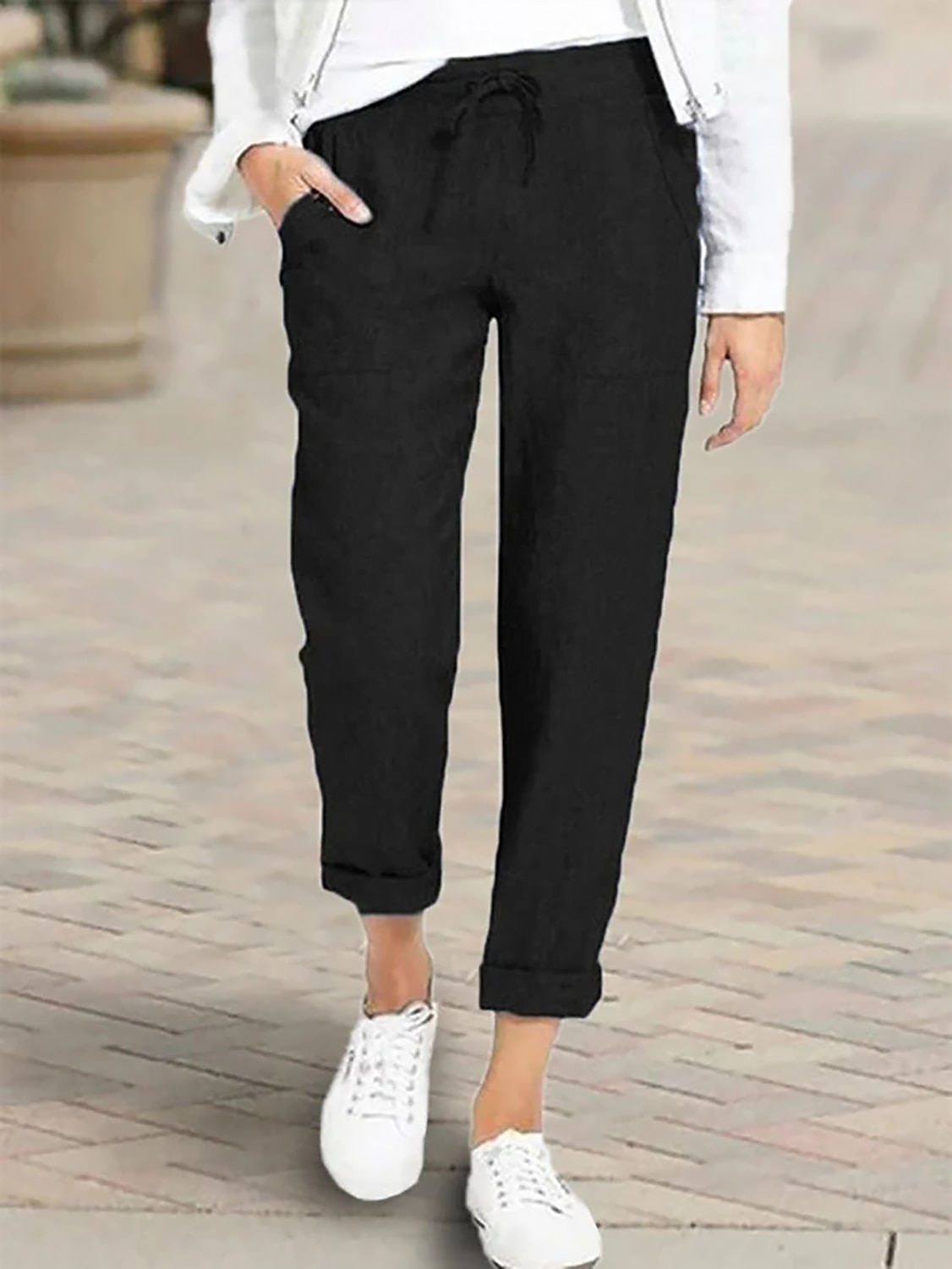 Femme Pantalon short capri Bouffant Imitation Lin Couleur Pleine Bouffant Cheville Taille médiale basique Décontractées du quotidien Noir Vin S M Eté Printemps & Automne de 2025 ? $14.99 –P8