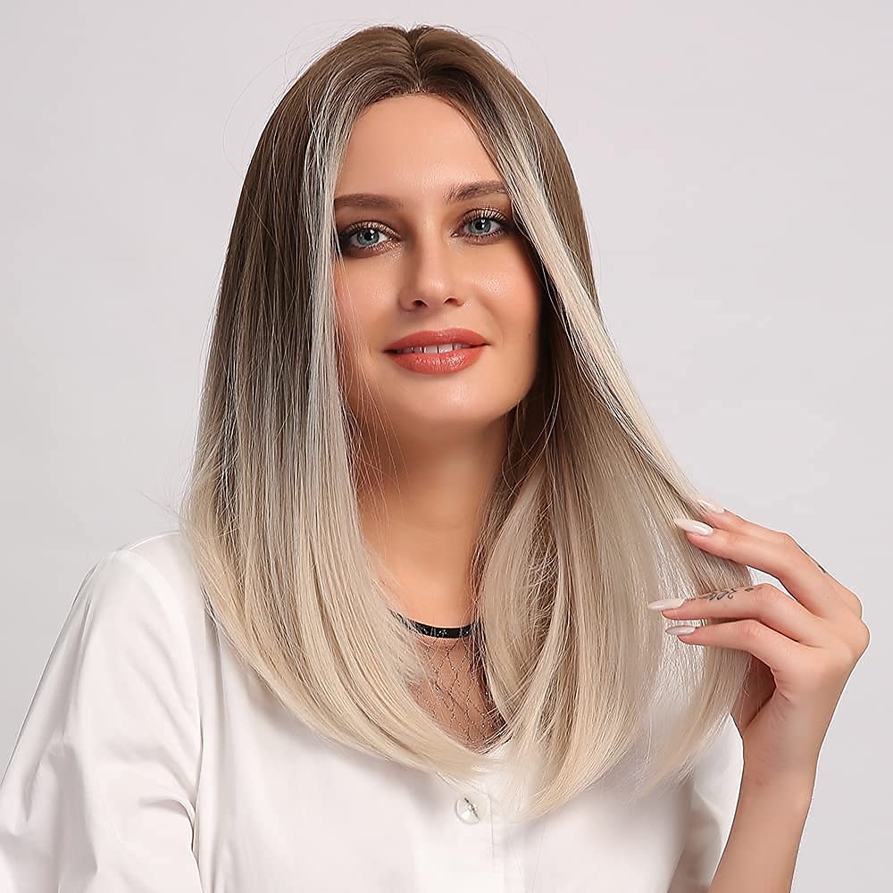 perucas marrons gradiente bob marrom bob peruca senhoras peruca de onda curta parte do meio fibra resistente ao calor peruca sintética aparência natural de 2025 por $28.99 –P12