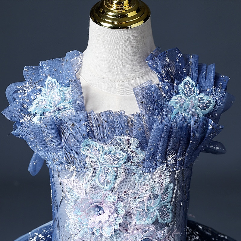 Blumenmädchenkleid Mädchen Kleid Prinzessinenkleid Party Kleid Formal Hochzeit Party Prinzessin Süß Gitter Bestickt Blumen Ärmellos Schulterfrei Leicht Blau 3-12 Jahre 2026 - $104.99 –P7