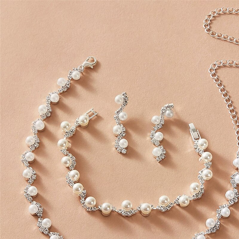 1 set Set di gioielli For Per donna Anniversario Regalo Graduazione Perle finte Strass intrecciato Palla / Spiaggia del 2025 a $7.99 –P2