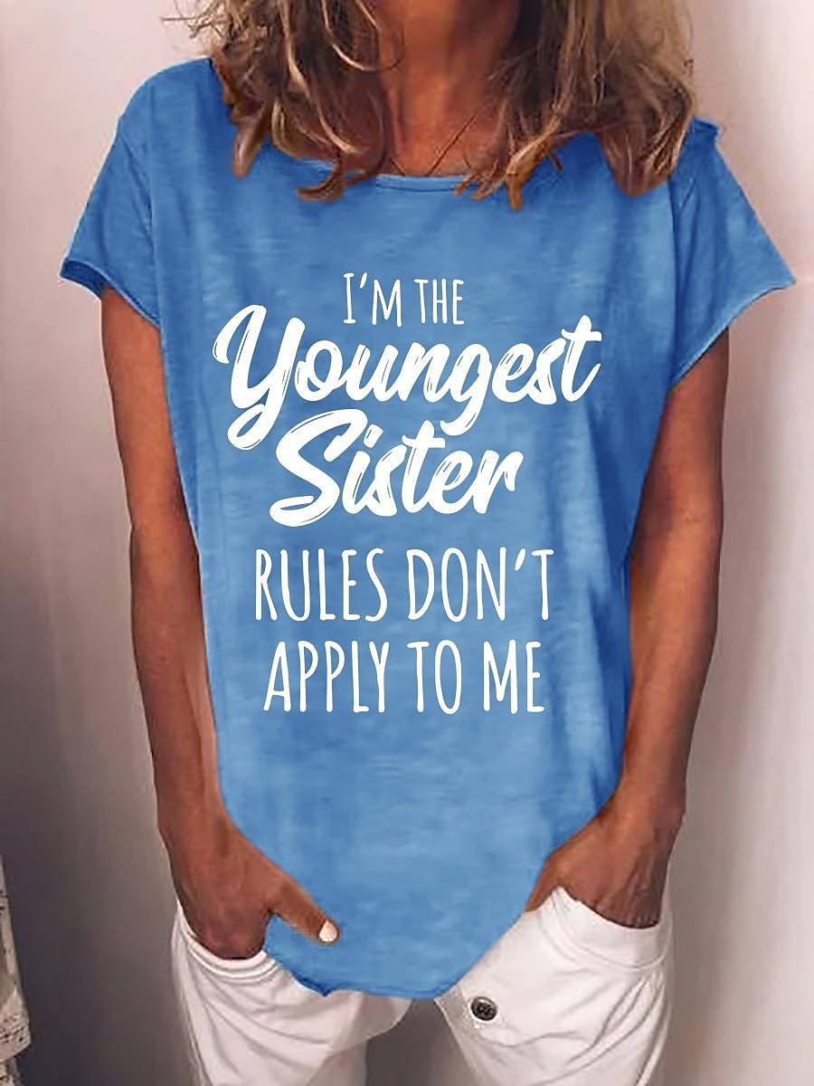 Mulheres Camiseta Texto Básico Manga Curta Decote Redondo Tops regulares Casual Final de semana Verde Claro Rosa Pêssego Azul Azul Céu de 2025 por $3.39 –P5
