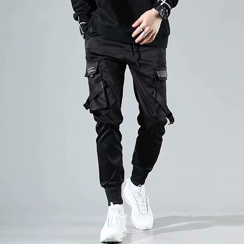 mens casual pants Trousers multi-pockets Streetwear Harem fashion cargo  joggers gym drawstring long pants ankle-length trousers with multi-pockets  2024 - $11.99