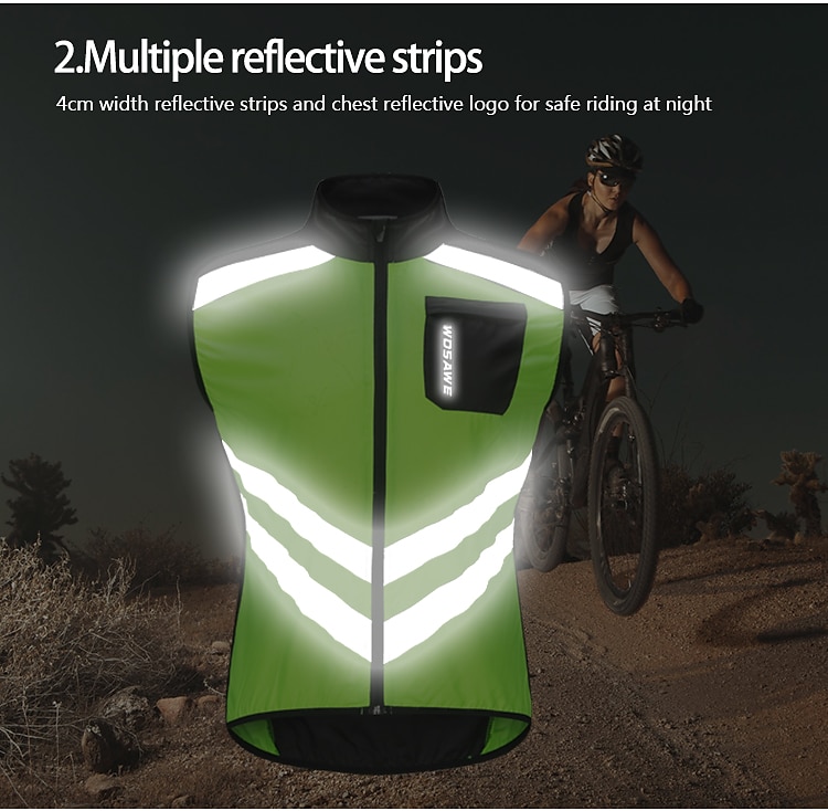 WOSAWE Voor heren Wielrenvest Mouwloos Bergracen Wegwielrennen Marine Zwart Groen Fietsen Ves / Mouwloos Shirt Winddicht Reflecterende strips Achterzak Sport Effen Kleur Kleding / Gevorderd / Rekbaar 2025 - $27.99 –P4