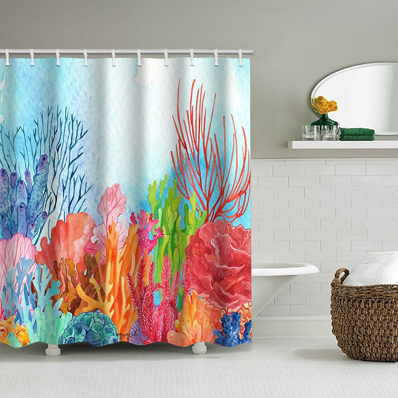 Záclona do sprchy s háčky 180cm*180cm (70"*70") polyester praní v pračce voděodolná vzor květinových listů 2025 - $25.99 –P3
