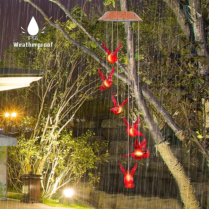 Solar Cardinal Red Bird Wind Chime LED Lights Spinners Spiral String Hanging Outdoor Garden Home Wall Decorations Red 2025 - $21.99 –P5