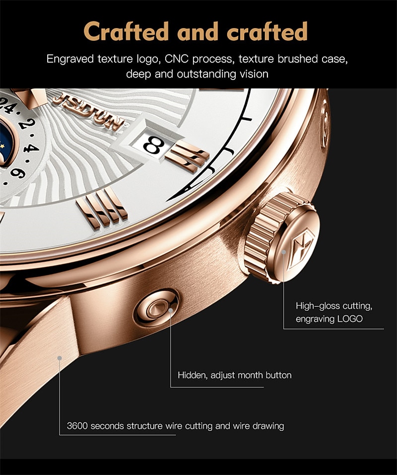 Mechanical Watch for Men Business Luxury Analog Wristwatch CalendarAutomatic Self-winding Moon Phase Waterproof Noctilucent Genuine Leather Watch Gift 2025 - $132.99 –P5