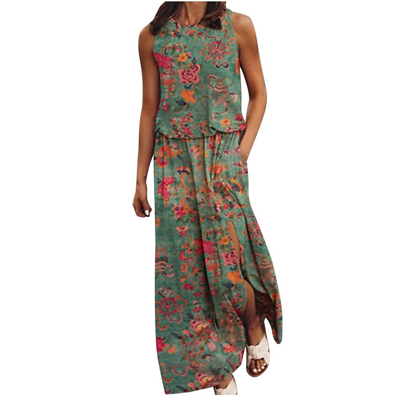 Femme Robe longue maxi Robe casual Robe ethnique robe boheme mode Décontractées Extérieur Vacances du quotidien Ample Floral à imprimé arc-en-ciel Sans Manches Col Ras du Cou Jaune Rose Claire Bleu de 2025 ? $23.99 –P20