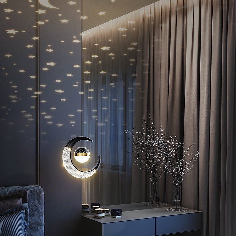 Lampa wisząca led kształt księżyca projekcja światła gwiazda nieba sypialnia nocna ściana tła żyrandol! 2025 - $133.99 –P2