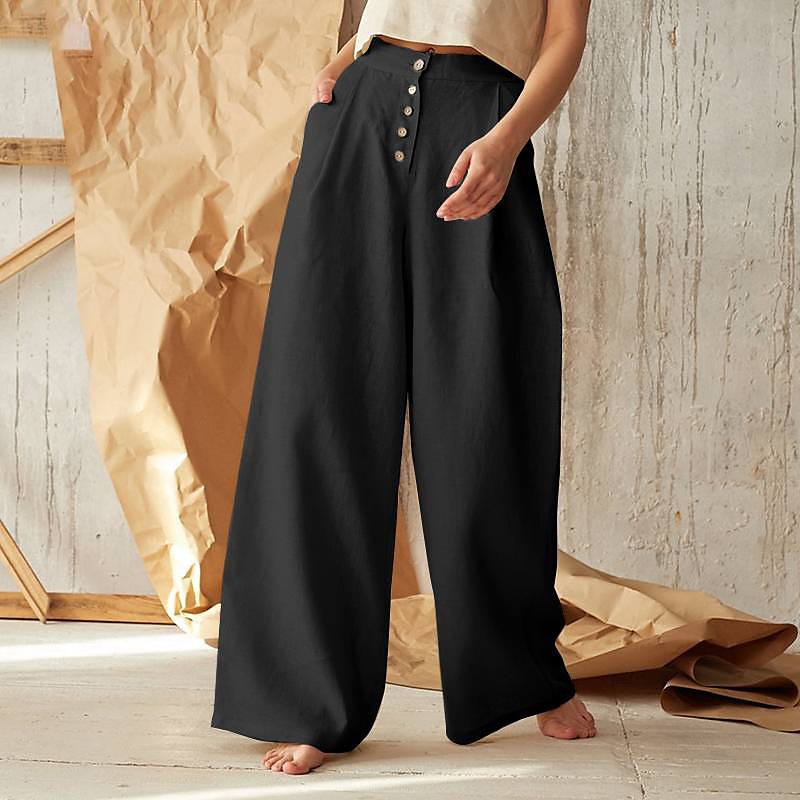 Per donna Normale Culotte Gamba Larga Gamba larga Pantaloni in cotone e lino Moda Lunghezza intera Misura del girovita medio Semplice Tasche Laterali Gamba larga Baggy Comodità Inelastico Casuale del 2025 a $21.99 –P7