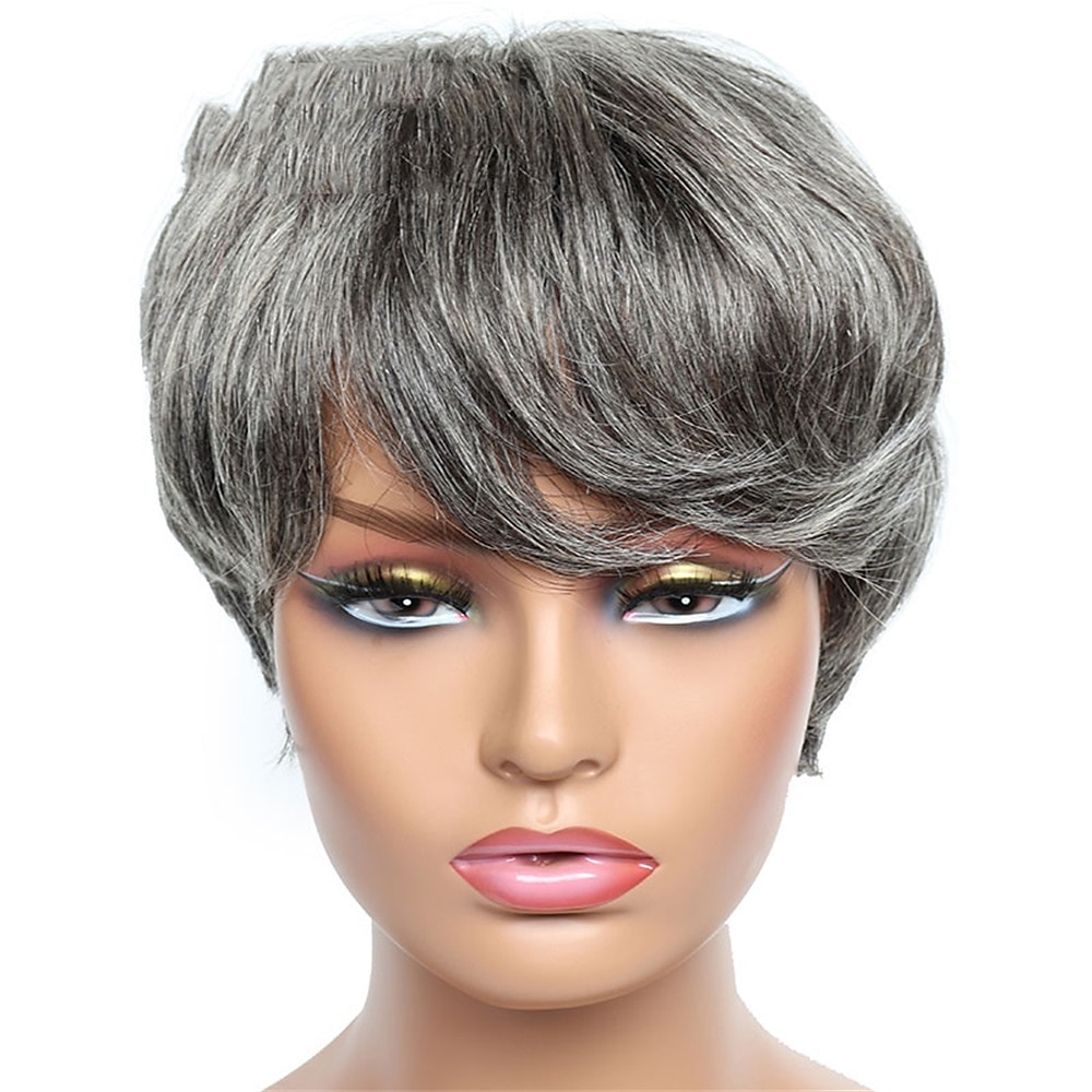 Human Hair Wig Short Natural Wave With Bangs Black Burgundy Dark Brown Soft Party Women Capless Brazilian Hair Women's Natural Black #1B Black / Grey Medium Brown#4 6 inch Party / Evening Daily Daily 2025 - $39.99 –P8