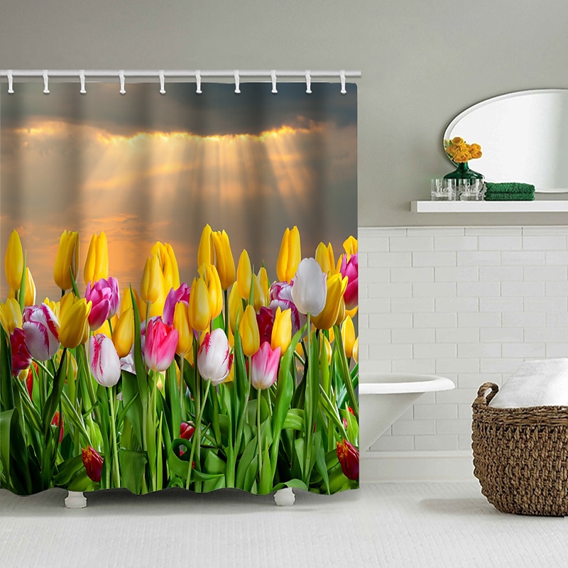 Záclona do sprchy s háčky 180cm*180cm (70"*70") polyester praní v pračce voděodolná vzor květinových listů 2025 - $25.99 –P5