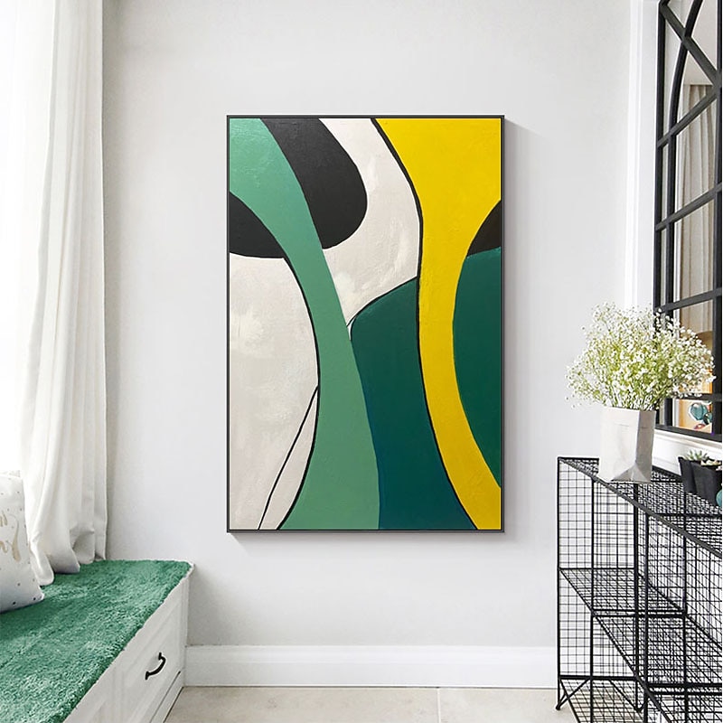 olieverfschilderij handgemaakte handgeschilderde kunst aan de muur moderne kleur eenvoudige lijn abstract huisdecoratie decor gerold canvas geen frame niet uitgerekt 2026 - $123.99 –P2