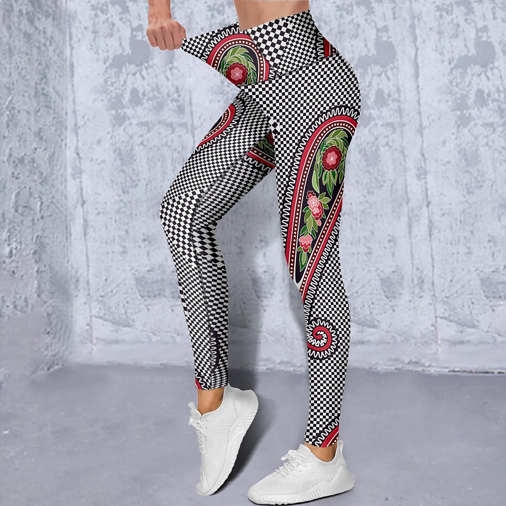 Damen Sport Leggings Gym Sport leggings Yogahose Elasthan Schwarz Kurz geschnittene Leggings Paisley-Muster Bauchkontrolle Kolbenheber Kleidung Yoga Fitness Fitnesstraining Laufen / Hochelastisch 2026 - $18.99 –P2