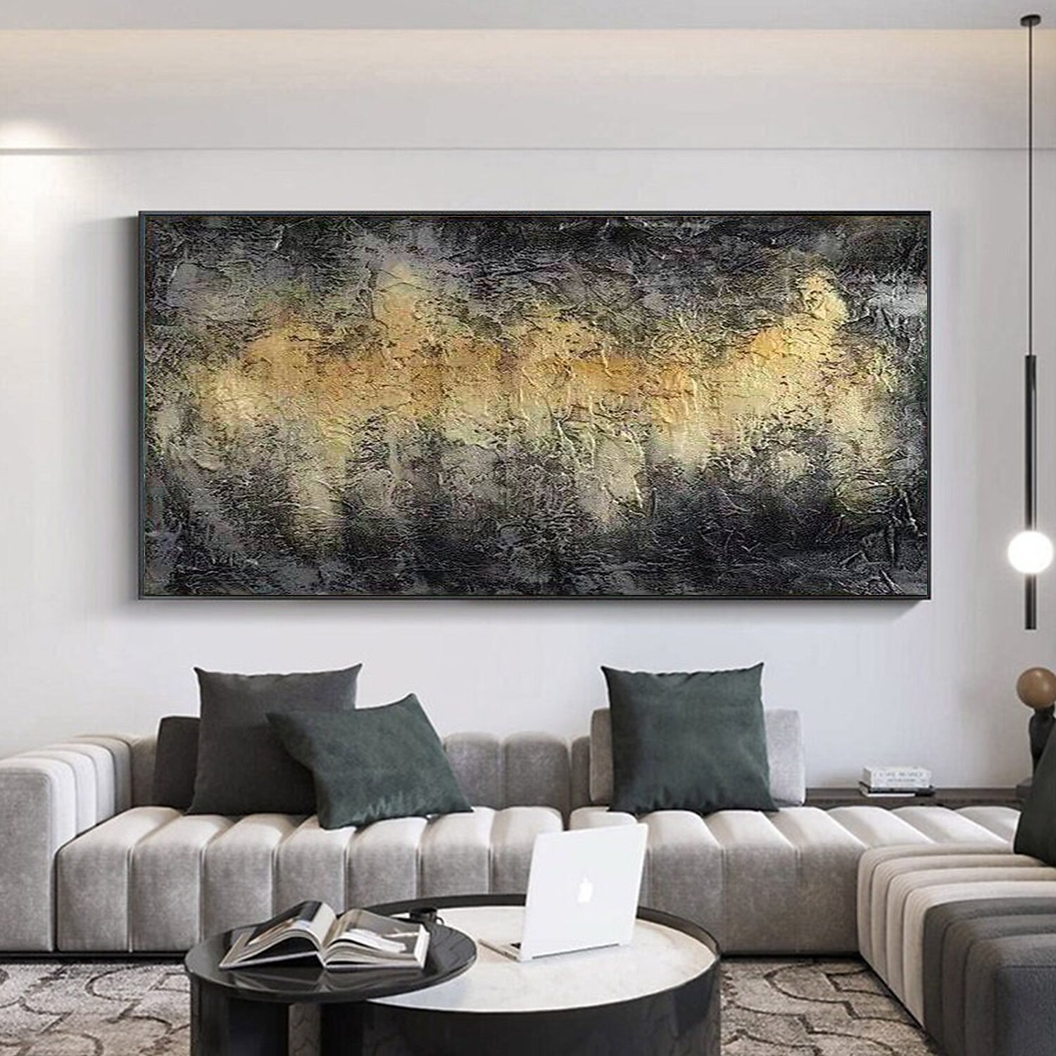 abstracte olieverf canvas wall art zwart geel abstracte decoratie voor home decor gerold frameloze unstretched 2025 - $105.99 –P5
