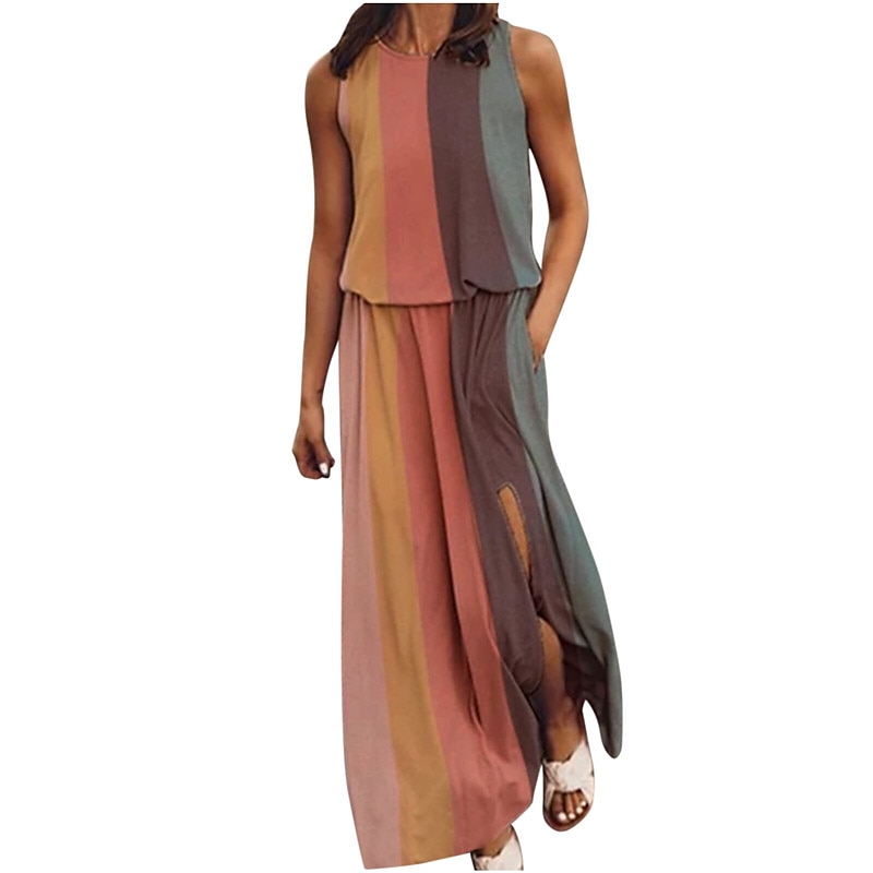 Femme Robe longue maxi Robe casual Robe ethnique robe boheme mode Décontractées Extérieur Vacances du quotidien Ample Floral à imprimé arc-en-ciel Sans Manches Col Ras du Cou Jaune Rose Claire Bleu de 2025 ? $23.99 –P8