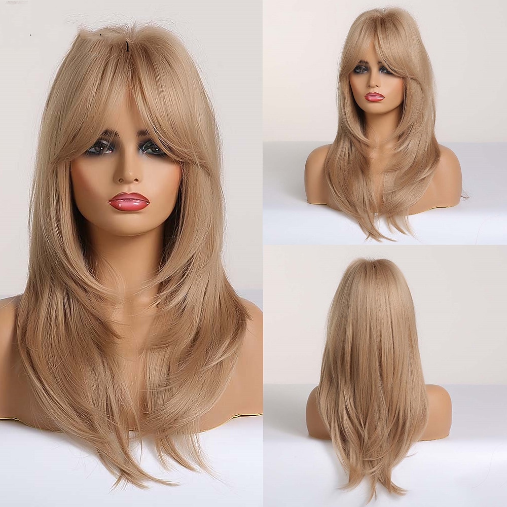 blondi peruukit otsatukkailla pitkät suorat peruukit ombre musta blondi saarniperuukit otsatukkalla lämmönkestävät synteettiset peruukit afroamerikkalaisille naisille joulujuhlaperuukit barbiecore 2025 - $31.99 –P14