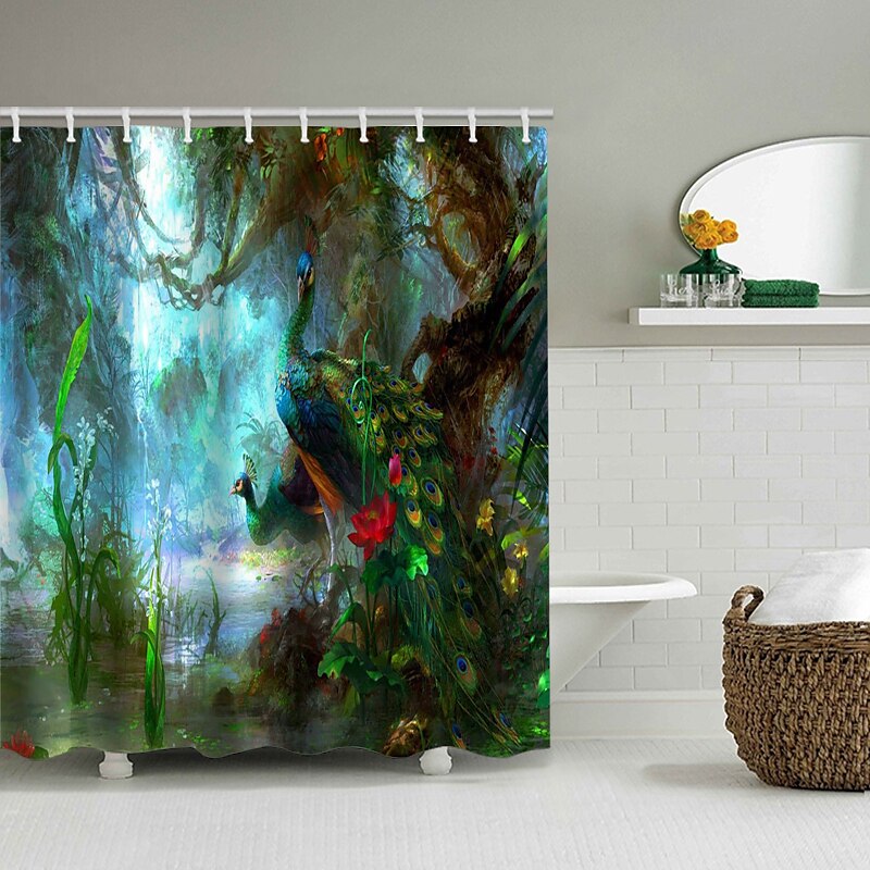 Forest Peacock Rainforest Shower Curtain,Plant Printing Shower Curtain Hook  Modern Polyester Machined Waterproof Bathroom 2024 - $18.99
