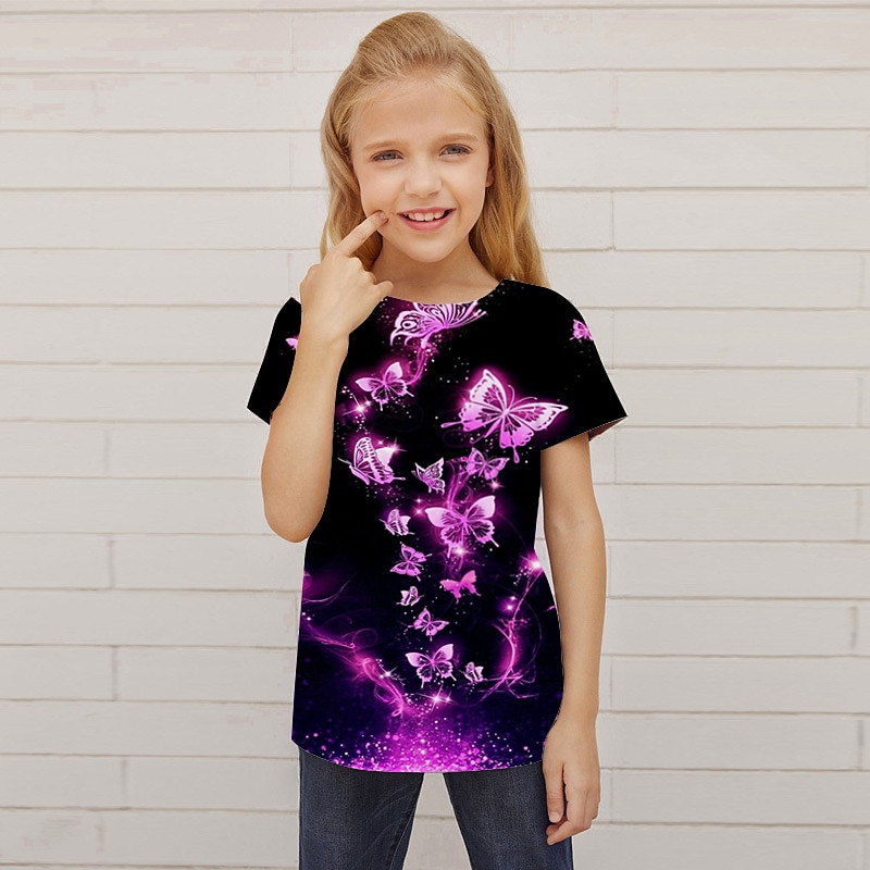 Fete 3D Animal Fluture Tricou Manșon scurt Tipărire 3D Vară Primăvară Activ Modă Drăguţ Copii 3-12 ani În aer liber Zilnic Interior Fit regulat 2026 - $11.99 –P1