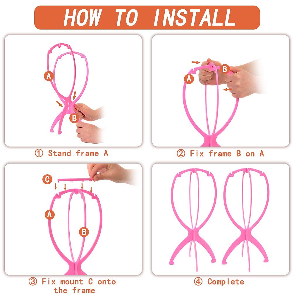 4 Pack Wig Stands for Multiple Wigs, 14inch Portable Collapsible Durable Wig Holder Wig Dryer and Wig Display Tool for Women (2 Black And 2 Pink) 2025 - $19.99 –P6