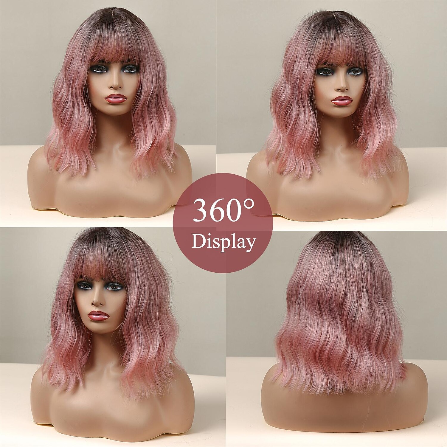 Pink Ombre Brown Auburn Wine Green Bob Wig with Bangs for African American Women 18inch Synthetic Curly Wigs Natural Scalp Daily Party Christmas Wigs 2026 - $27.99 –P5