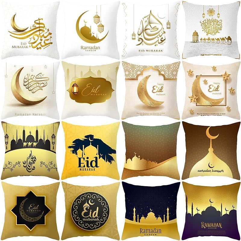 ins ramadan pillowcase starry moon eid al-fitr bedside cushion pillowcase peach skin pillowcase gold moon طباعة وسادة وسادة 2025 - $12.99 –P3