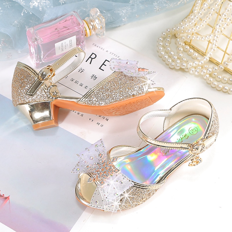 Girls' Pink Glitter Party Shoes – Peep-Toe Design, Bow and Rhinestone Decoration, Adjustable Strap, Perfect for Weddings and Special Occasions 2025 - $32.99 –P18