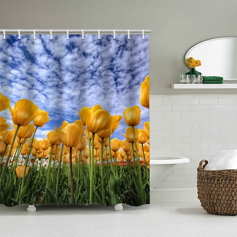 Záclona do sprchy s háčky 180cm*180cm (70"*70") polyester praní v pračce voděodolná vzor květinových listů 2025 - $25.99 –P6