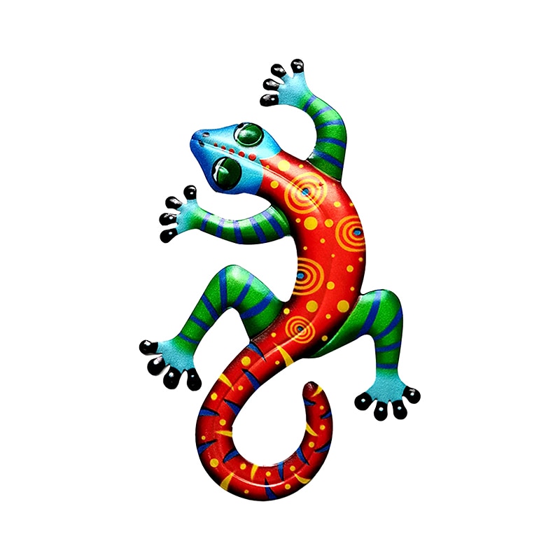 barevné kovové gecko výzdoba nástěnné sochy ozdoby zahradní umění pro terasu veranda plot dvorek venkovní šťastná závěsná dekorace 2025 - $16.49 –P5