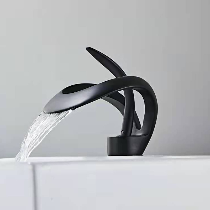 rubinetto miscelatore per lavabo nero con bocca a cascata, rubinetti per lavabo in ottone maniglia singola rubinetto per bagno con vasca monoforo con interruttore caldo e freddo cromo grigio dorato del 2025 a $161.99 –P10