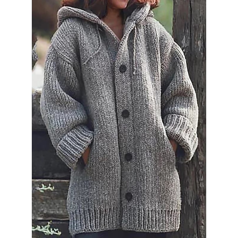 Dames Vest Gebreid nappi Effen Effen Kleur Basic Casual Zacht Lange mouw Ruimvallend Trui Vesten Capuchon Open voorzijde Herfst Winter blauw Zwart Grijs / Dagelijks / Jas 2025 - $61.99 –P3