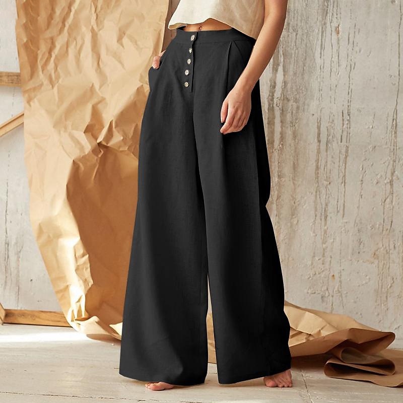 Per donna Normale Culotte Gamba Larga Gamba larga Pantaloni in cotone e lino Moda Lunghezza intera Misura del girovita medio Semplice Tasche Laterali Gamba larga Baggy Comodità Inelastico Casuale del 2025 a $21.99 –P9
