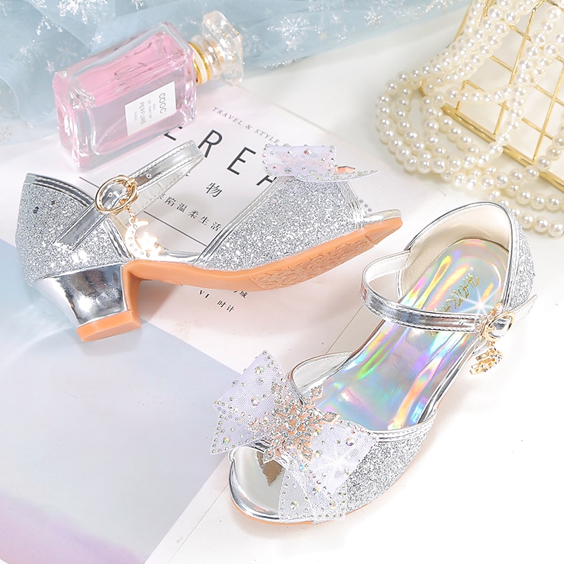Girls' Pink Glitter Party Shoes – Peep-Toe Design, Bow and Rhinestone Decoration, Adjustable Strap, Perfect for Weddings and Special Occasions 2025 - $32.99 –P11