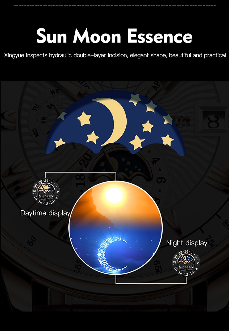 Mechanical Watch for Men Business Luxury Analog Wristwatch CalendarAutomatic Self-winding Moon Phase Waterproof Noctilucent Genuine Leather Watch Gift 2025 - $132.99 –P8