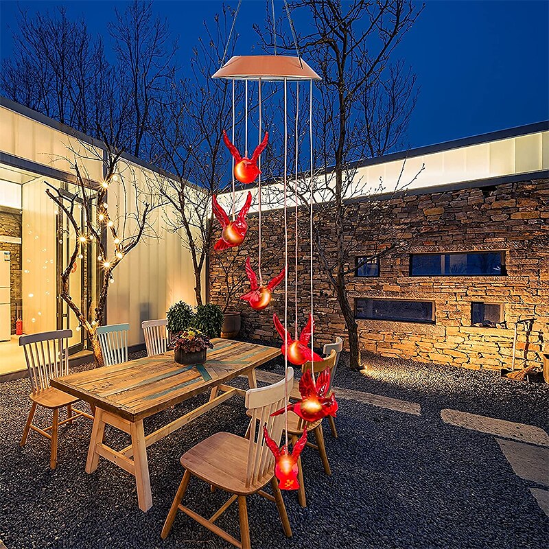 Solare cardinale uccello rosso campanello eolico luci a led filatori corda a spirale appesa giardino esterno decorazioni per pareti di casa rosso del 2025 a $21.99 –P3