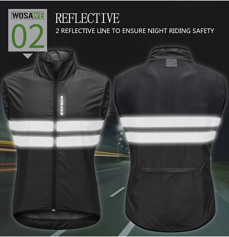 WOSAWE Men's Cycling Jersey Cycling Vest Sleeveless Mountain Bike MTB Road Bike Cycling Green Black Dark Blue Bike Vest / Gilet Jersey Windproof Breathable Lightweight Reflective Strips Back Pocket 2025 - $25.59 –P3