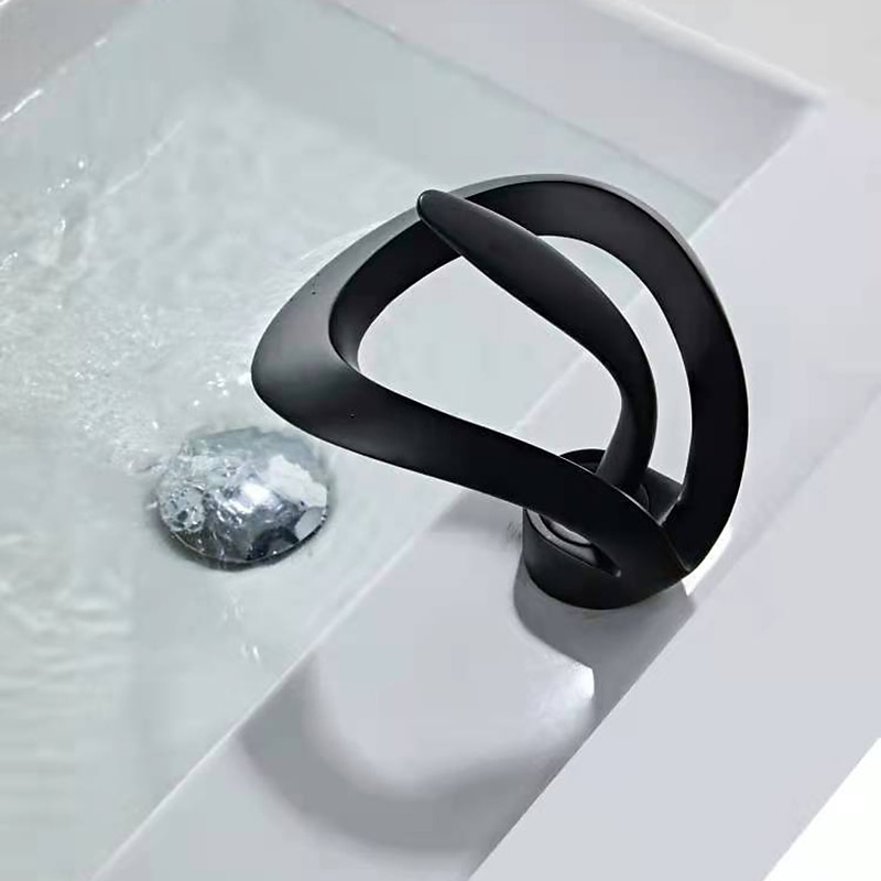 rubinetto miscelatore per lavabo nero con bocca a cascata, rubinetti per lavabo in ottone maniglia singola rubinetto per bagno con vasca monoforo con interruttore caldo e freddo cromo grigio dorato del 2025 a $161.99 –P12