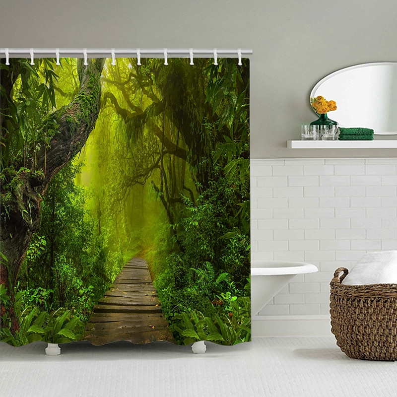 200 cm hoch duschvorhang waschbar Wunderschöner duschvorhang blatt Landschaft Naturdruck wasserdichter Duschvorhang moderner Polyester maschineller Badezimmer mit Haken 2025 - $27.99 –P4