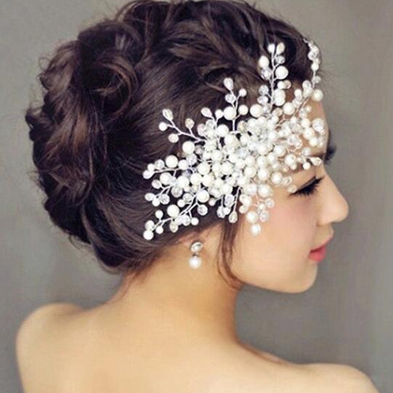 Hiustyökalu Haaraccessoire Legering Bruiloft Feest / Uitgaan Klassieke Stijl Bruids Met Pure Kleur Helm Hoofddeksels 2025 - $8.99 –P1