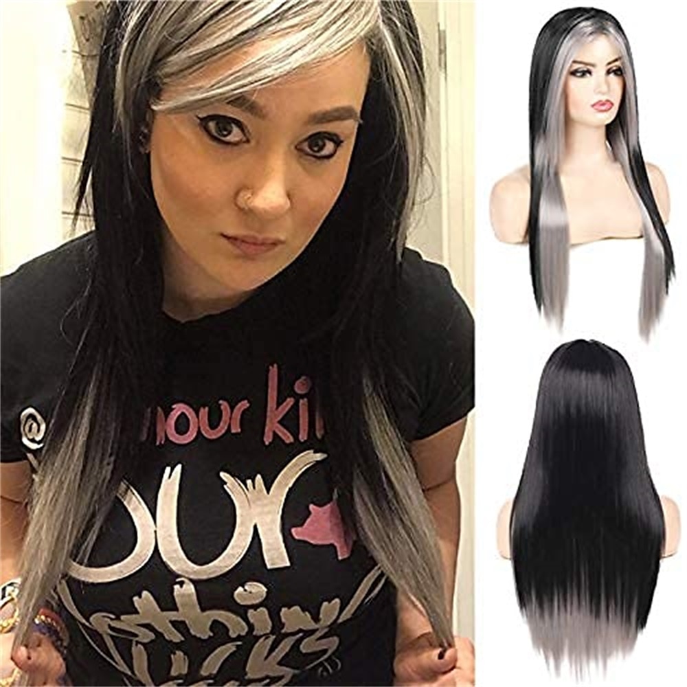 Perruques bleues longues bleu noir perruque soyeuse droite synthétique résistant à la chaleur côté frange cheveux perruques pour femmes filles halloween perruques de 2025 ? $24.99 –P7