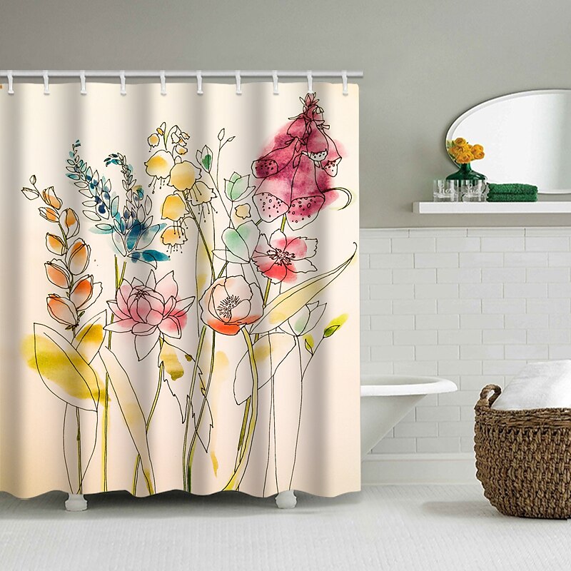 Záclona do sprchy s háčky 180cm*180cm (70"*70") polyester praní v pračce voděodolná vzor květinových listů 2025 - $25.99 –P4