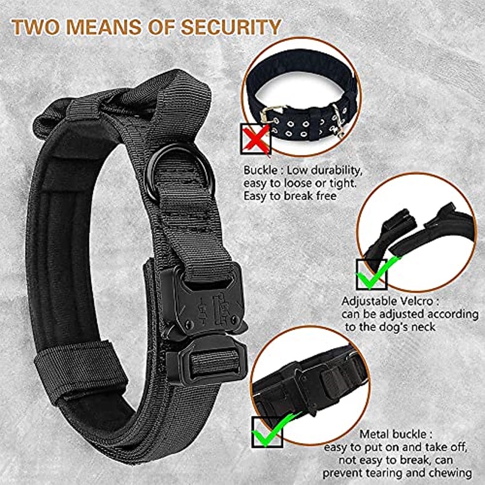 taktisk hundehalsbånd og båndsett taktisk hundehalsbånd.justerbart militært kraftig nylon hundetreningsbåndsett med kontrollhåndtak og metallspenne for trening av mellomstore hunder 2025 - $27.99 –P3