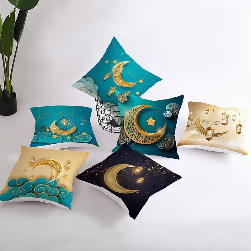 ins ramadan pillowcase starry moon eid al-fitr bedside cushion pillowcase peach skin pillowcase gold moon طباعة وسادة وسادة 2025 - $12.99 –P11