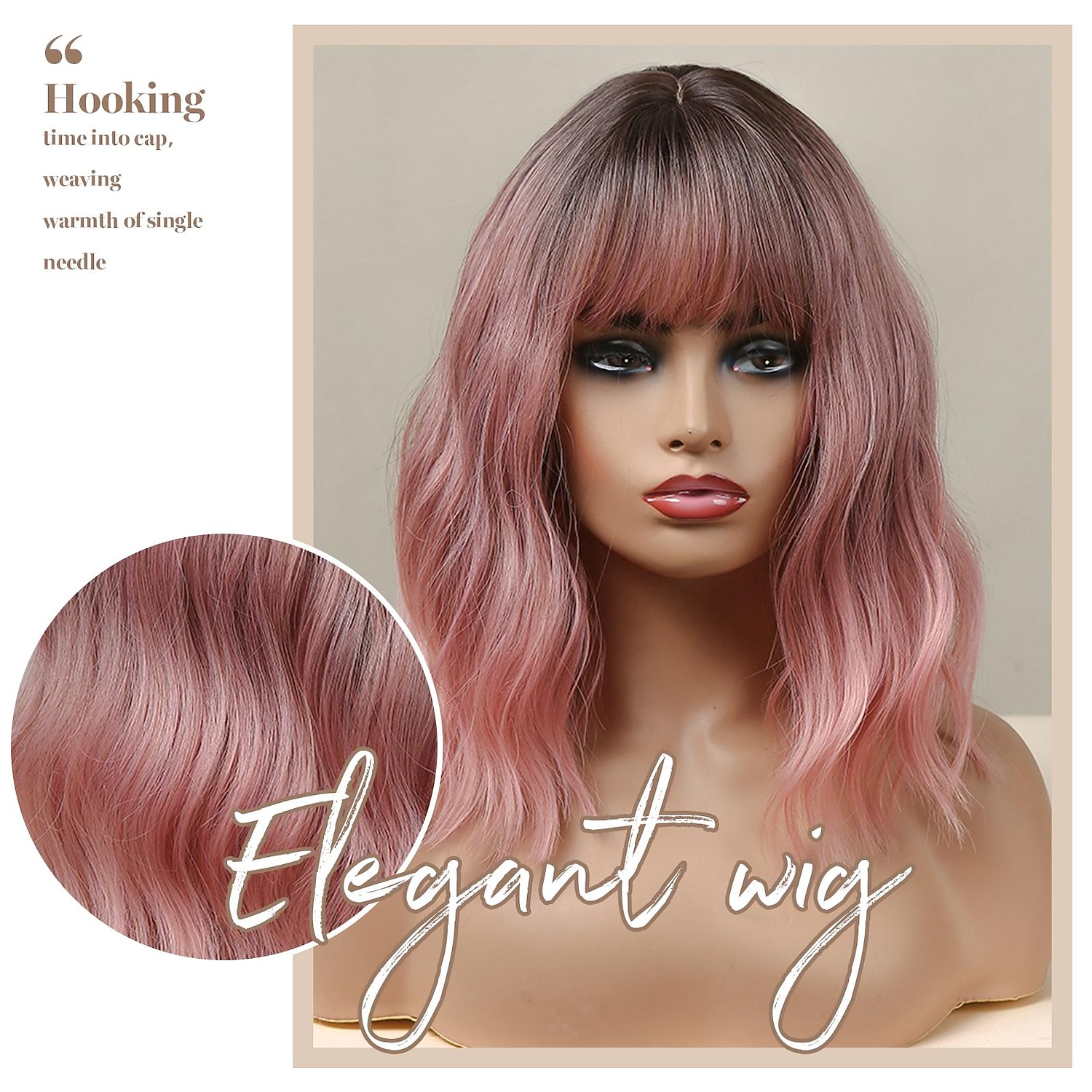 Pink Ombre Brown Auburn Wine Green Bob Wig with Bangs for African American Women 18inch Synthetic Curly Wigs Natural Scalp Daily Party Christmas Wigs 2026 - $27.99 –P2