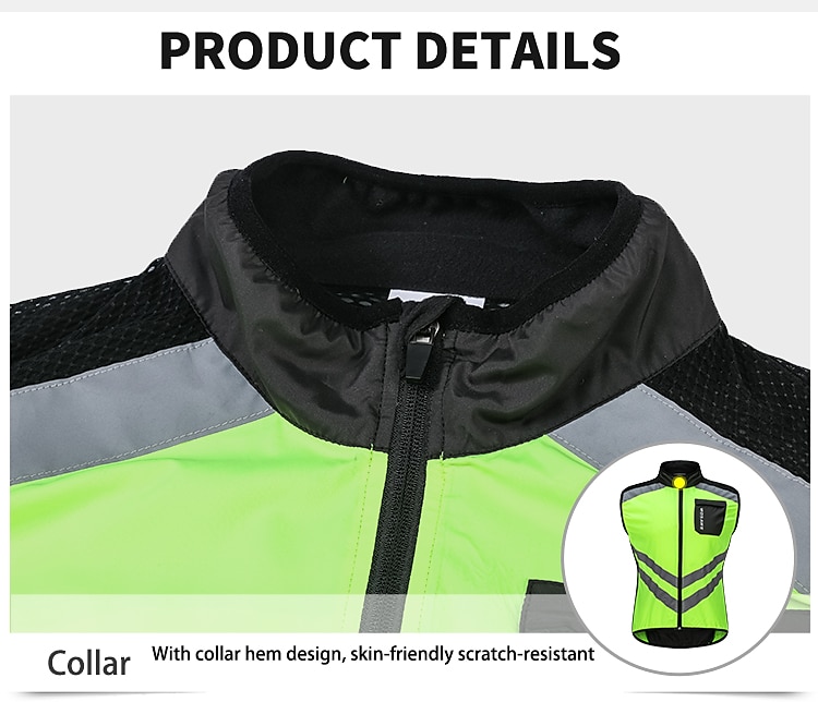 WOSAWE Voor heren Wielrenvest Mouwloos Bergracen Wegwielrennen Marine Zwart Groen Fietsen Ves / Mouwloos Shirt Winddicht Reflecterende strips Achterzak Sport Effen Kleur Kleding / Gevorderd / Rekbaar 2025 - $27.99 –P9
