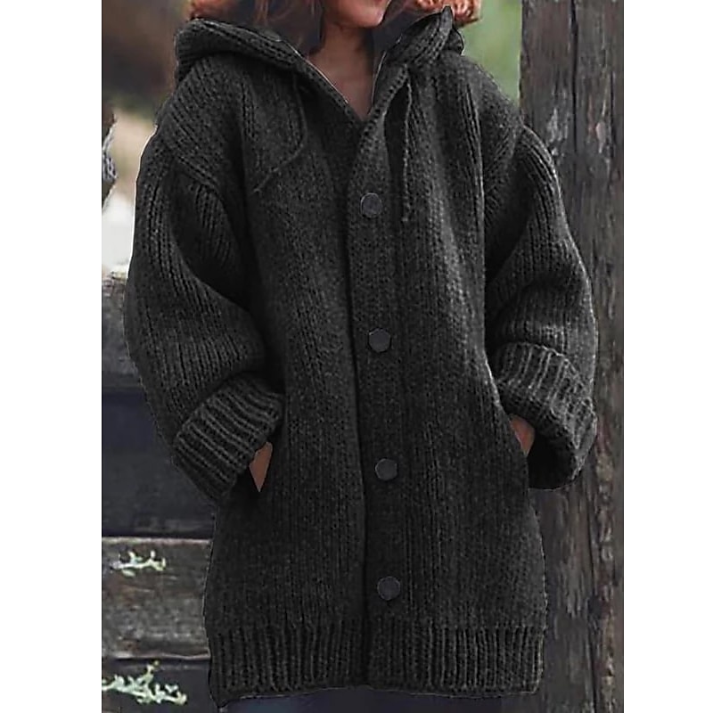 Dames Vest Gebreid nappi Effen Effen Kleur Basic Casual Zacht Lange mouw Ruimvallend Trui Vesten Capuchon Open voorzijde Herfst Winter blauw Zwart Grijs / Dagelijks / Jas 2025 - $61.99 –P4