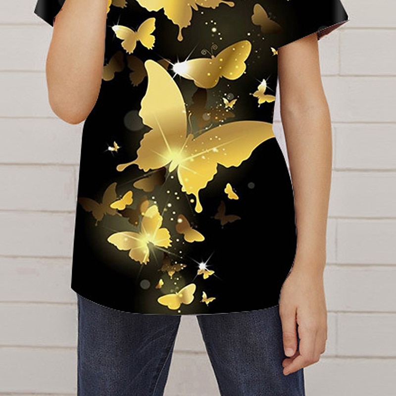 Fete 3D Animal Fluture Tricou Manșon scurt Tipărire 3D Vară Primăvară Activ Modă Drăguţ Copii 3-12 ani În aer liber Zilnic Interior Fit regulat 2026 - $11.99 –P10