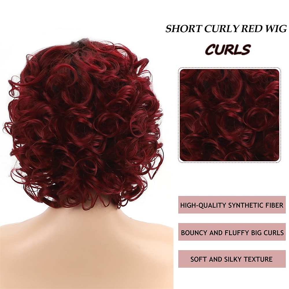 Short Burgundy Curly Wigs for Black Women Ombre Wine Red Full Curly Wigs Natural Looking Synthetic Burgundy Short Hair Wigs 2026 - $29.99 –P4